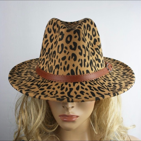 New! Sale 🔥Carmel Leopard Belted Wool Felt Panama Hat - Picture 1 of 9